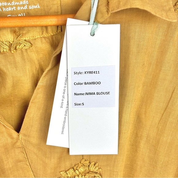 NWT Anthropologie Kyla Seo Bohemian Yellow Embroidered 100% Cotton Blouse Sz S - Picture 9 of 11